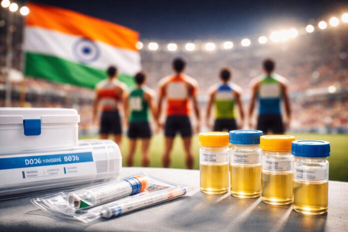 Athlete undergoing routine anti-doping test during a sports competition in India