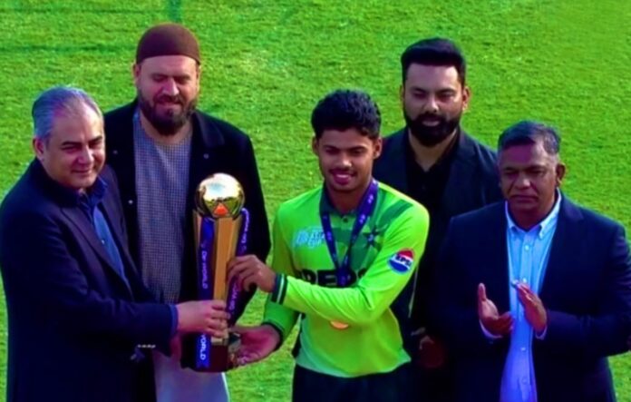 Pakistan Under-19 cricket team celebrating Asia Cup title after defeating India in the final