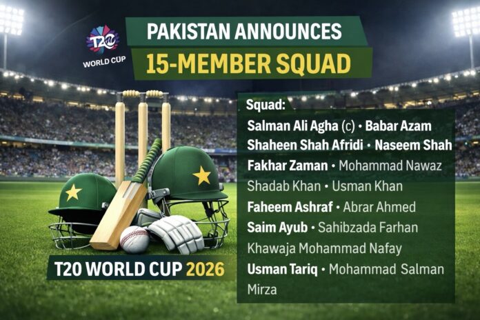 Pakistan announces 15-member squad for ICC T20 World Cup 2026