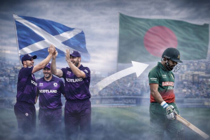 Bangladesh and Scotland cricket teams during ICC T20 World Cup update