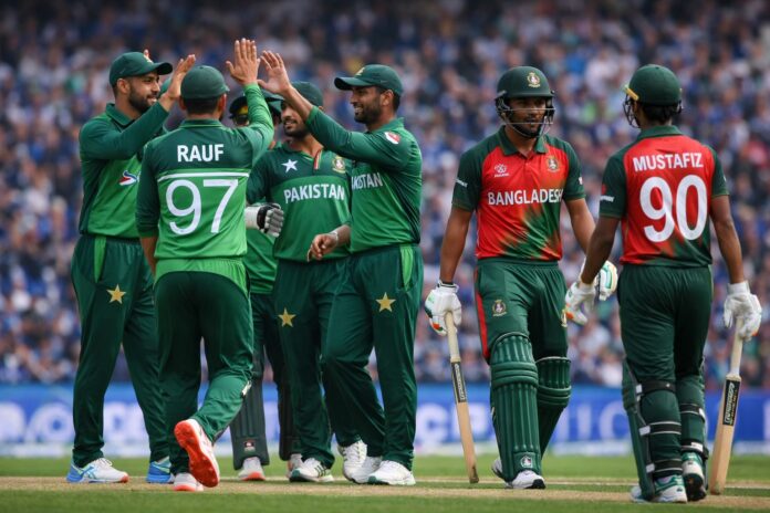 Illustrative image showing Pakistan and Bangladesh cricket teams amid T20 World Cup uncertainty