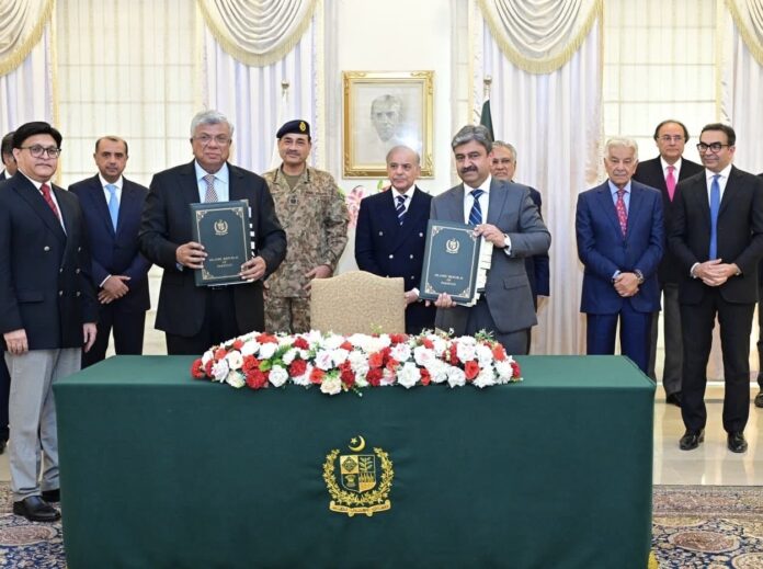 PIA privatisation signing ceremony in Islamabad with Arif Habib-led consortium and government officials
