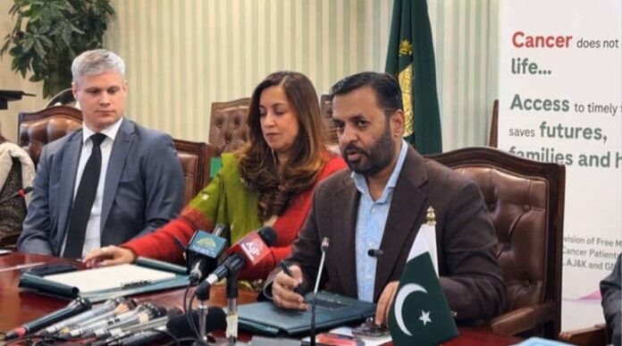 Pakistani officials sign agreement with pharmaceutical partner to launch free cancer treatment initiative during press briefing