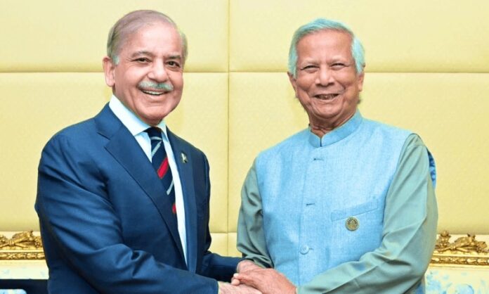 Senior leadership figures from Pakistan and Bangladesh during a formal meeting.