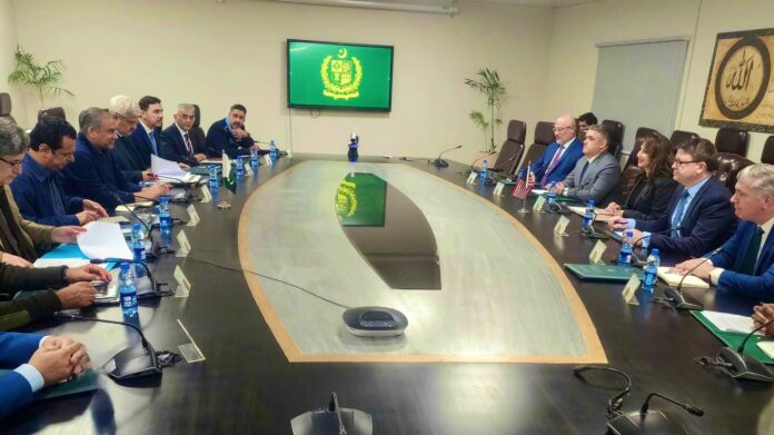Pakistan Interior Minister Mohsin Naqvi meets a U.S. delegation to discuss security cooperation in Islamabad.