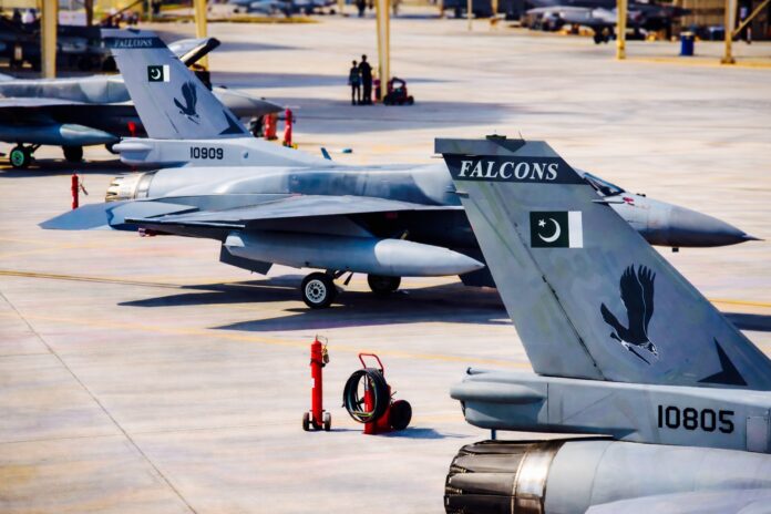 Pakistan Air Force F-16 fighter jets parked during multinational exercise in Saudi Arabia