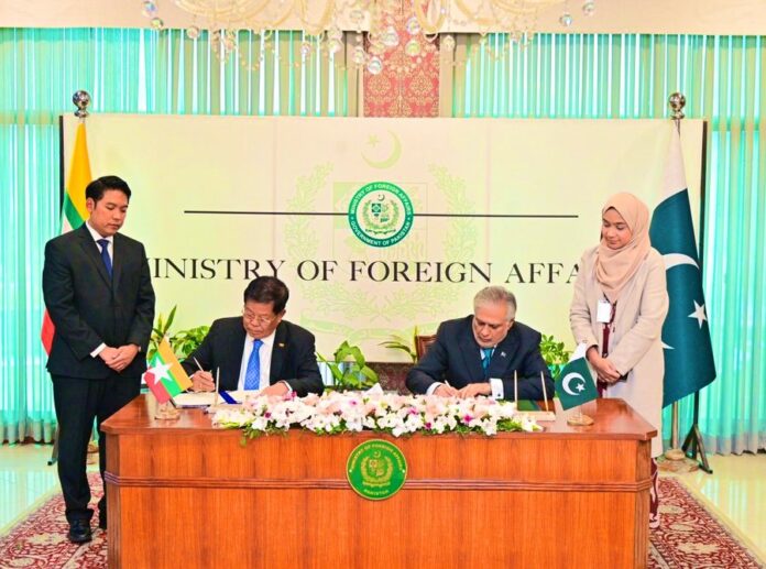Pakistan and Myanmar foreign ministers sign agreement on consular cooperation in Islamabad