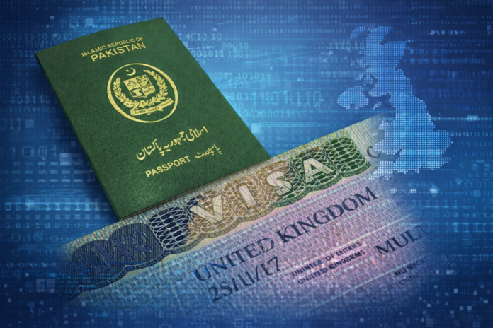 Pakistani passport and UK visa representing transition to digital eVisa system